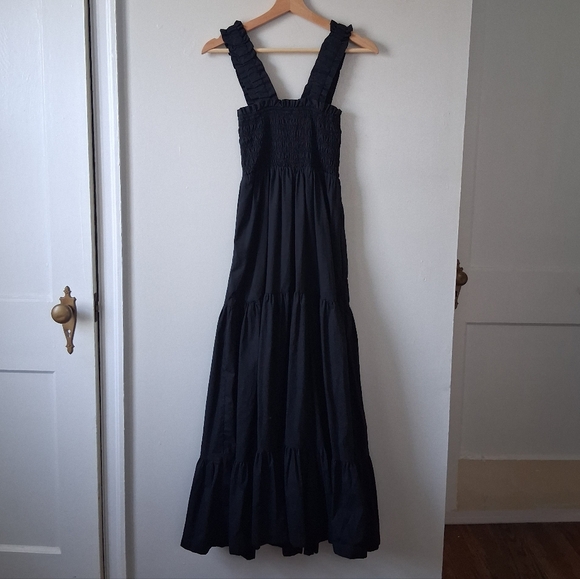 Abercrombie & Fitch Black Smocked Maxi Tiered Dress Cotton & Poly Mix - Picture 3 of 5